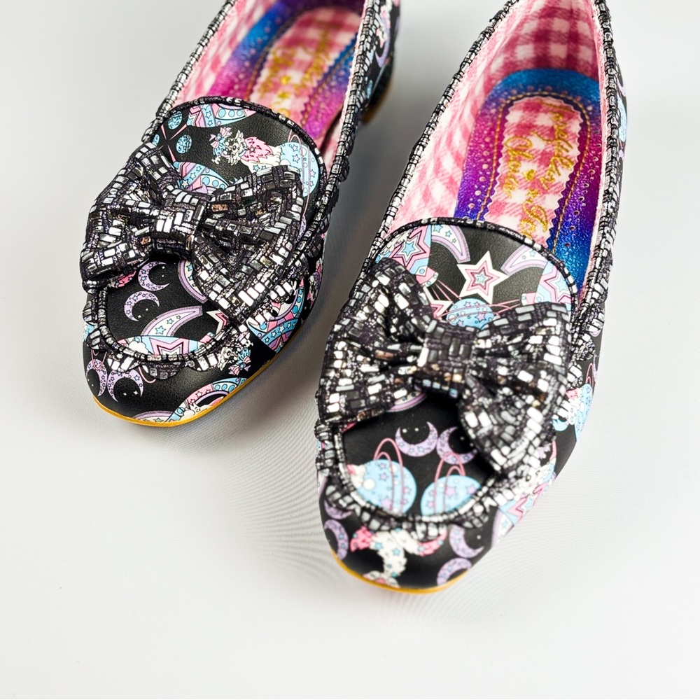 Irregular Choice Rubus Black Pastel Loafers – Size 38 / UK 5 – Starry Bow Flats